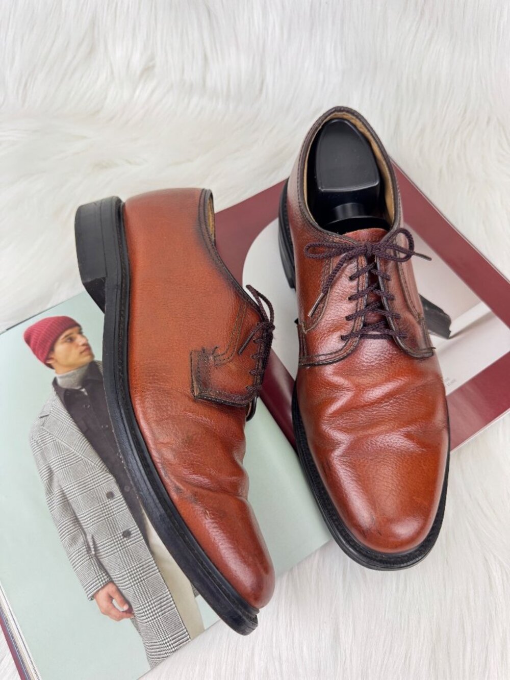 Vintage Men's Dexter Pebble Leather Derby Lace Up Dress Shoes US 11E Light Brown